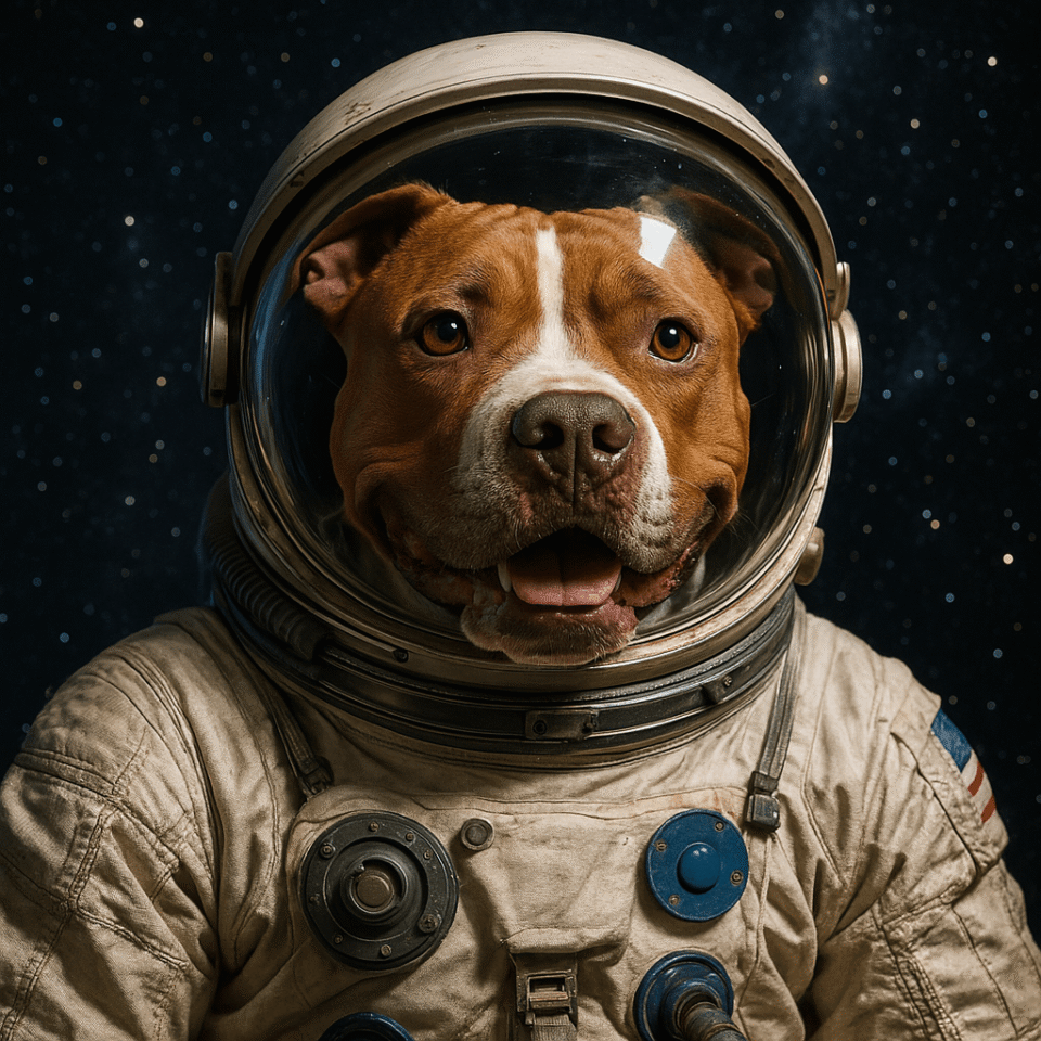 Image of a pitbull in space